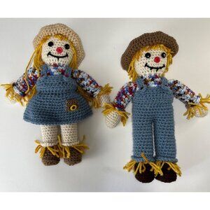 Handmade Crochet Scarecrow Boy & Girl Dolls 12" Kids Room Decor Set Unique Cute